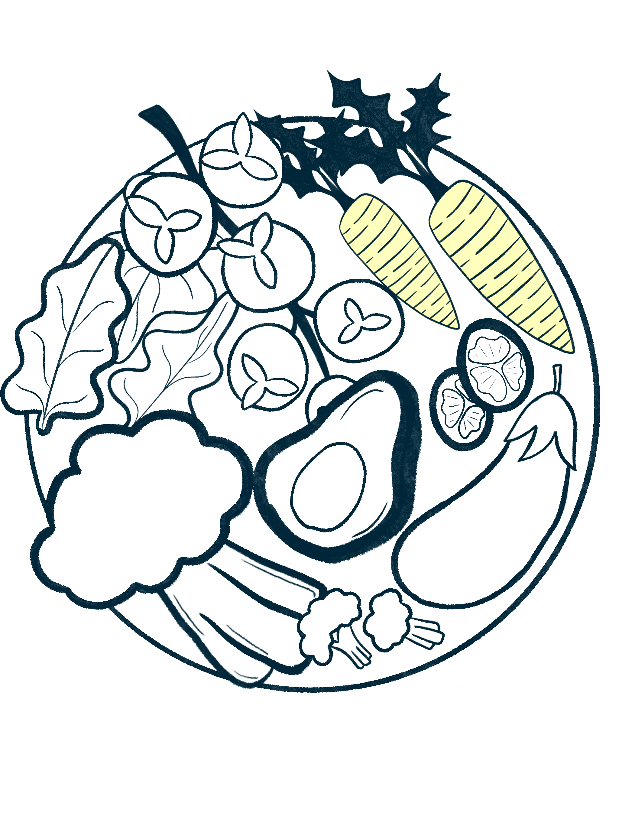 Circular progress icon showing a bowl of vegetables—avocado, carrots, kale, cauliflower and more—gradually filling in colour to represent rising loyalty tiers