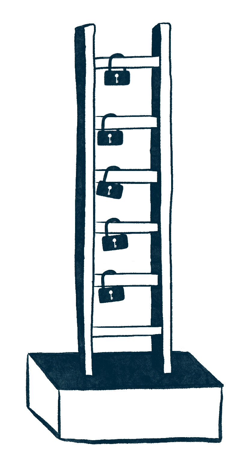 Sketch of ladder with padlocks on several rungs, symbolising climbing loyalty tiers
